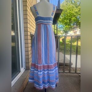 Zara Blue and Pink Ruffled Tiered Midi Sundress